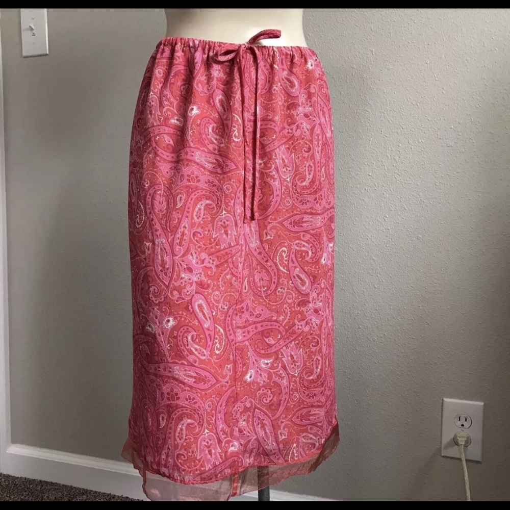 Paisley Slip On Skirt Pink Stretch Casual Career L